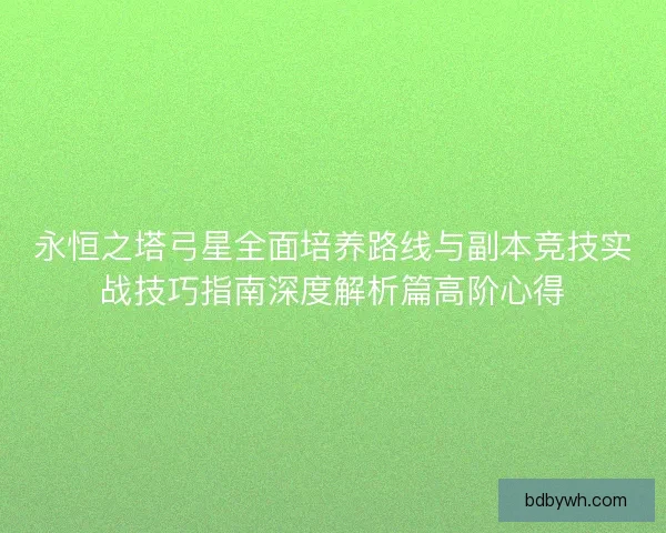 永恒之塔弓星全面培养路线与副本竞技实战技巧指南深度解析篇高阶心得